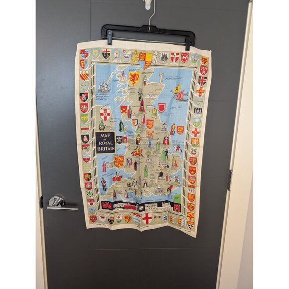 Vintage Mid Century Irish Linen Souvenir Tea Towel - Map of‎ Royal Britain - Picture 2 of 6